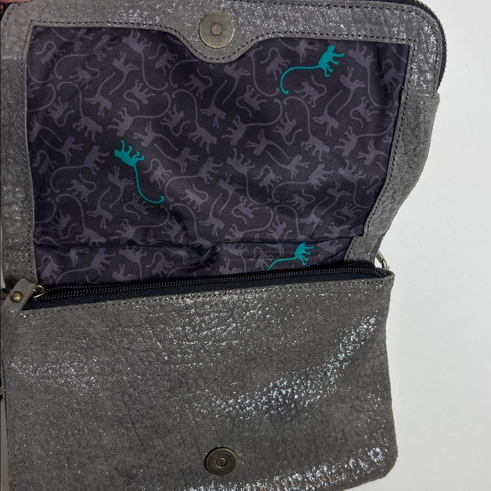 Kipling Crossbody Bag Leather Metallic Gray - Picture 12 of 16